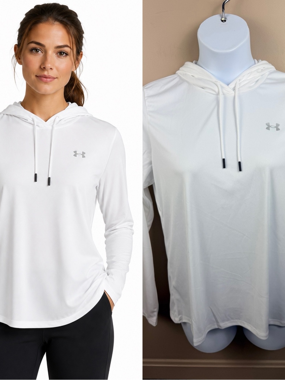 NWT Under Armour Velocity Hoodie White Long Sleeve Performance Top Women’s Large
